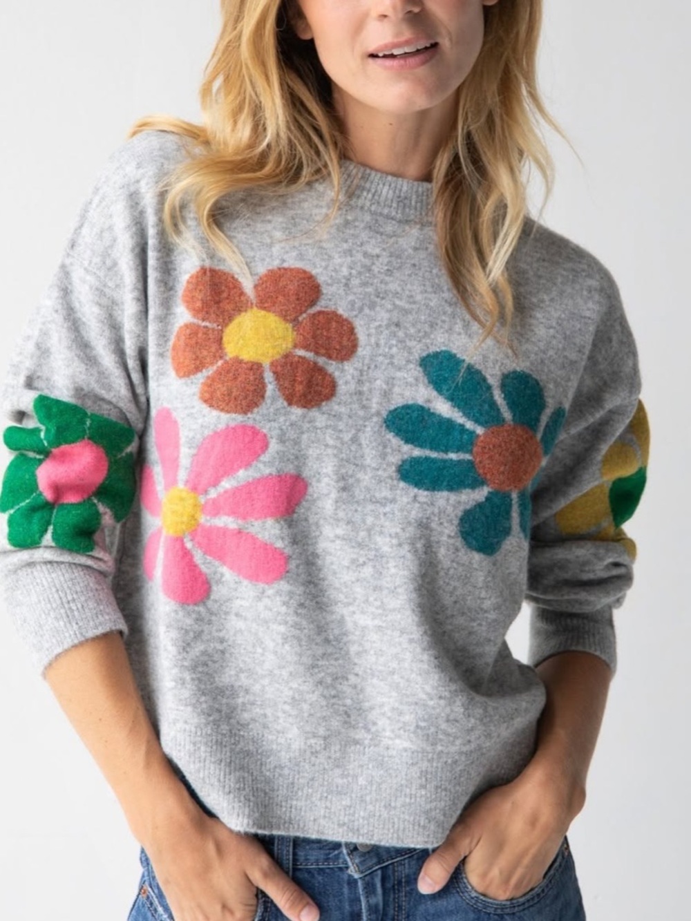 Natural Life Everyone’s Favorite Sweater In Ash Floral
